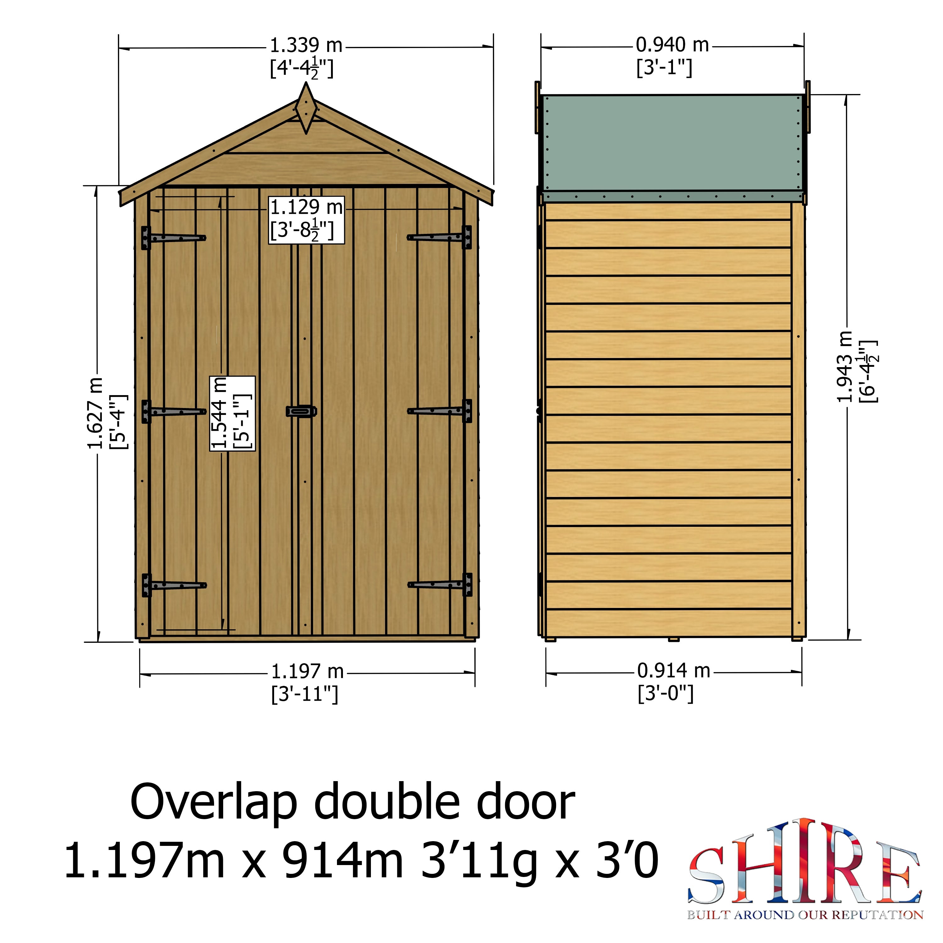 Shire Overlap 4ft x 3ft Shed with Double Doors - Windowless - Image 7