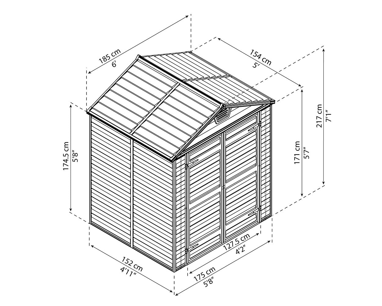 Palram Canopia - Skylight 6ft x 5ft Shed Kit - Midnight Grey - Image 3