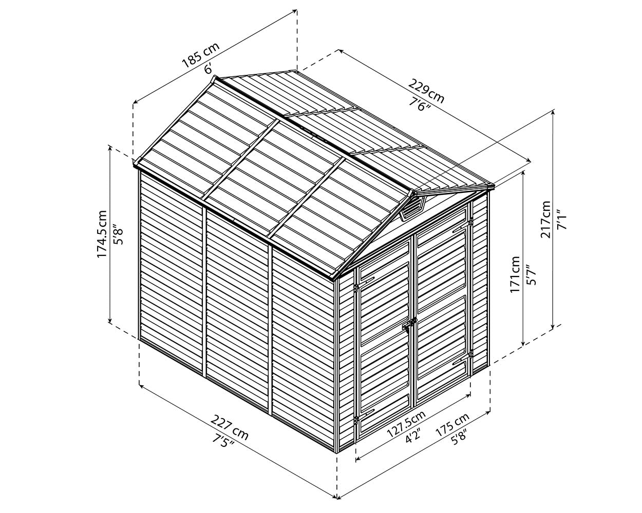 Palram Canopia - Skylight 6ft x 8ft Shed Kit - Midnight Grey - Image 5