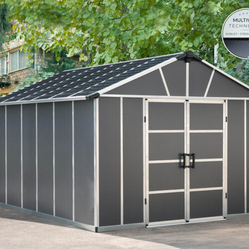 Palram Canopia Yukon 11 ft. x 13.1 ft. Shed Kit With Floor - Dark Grey