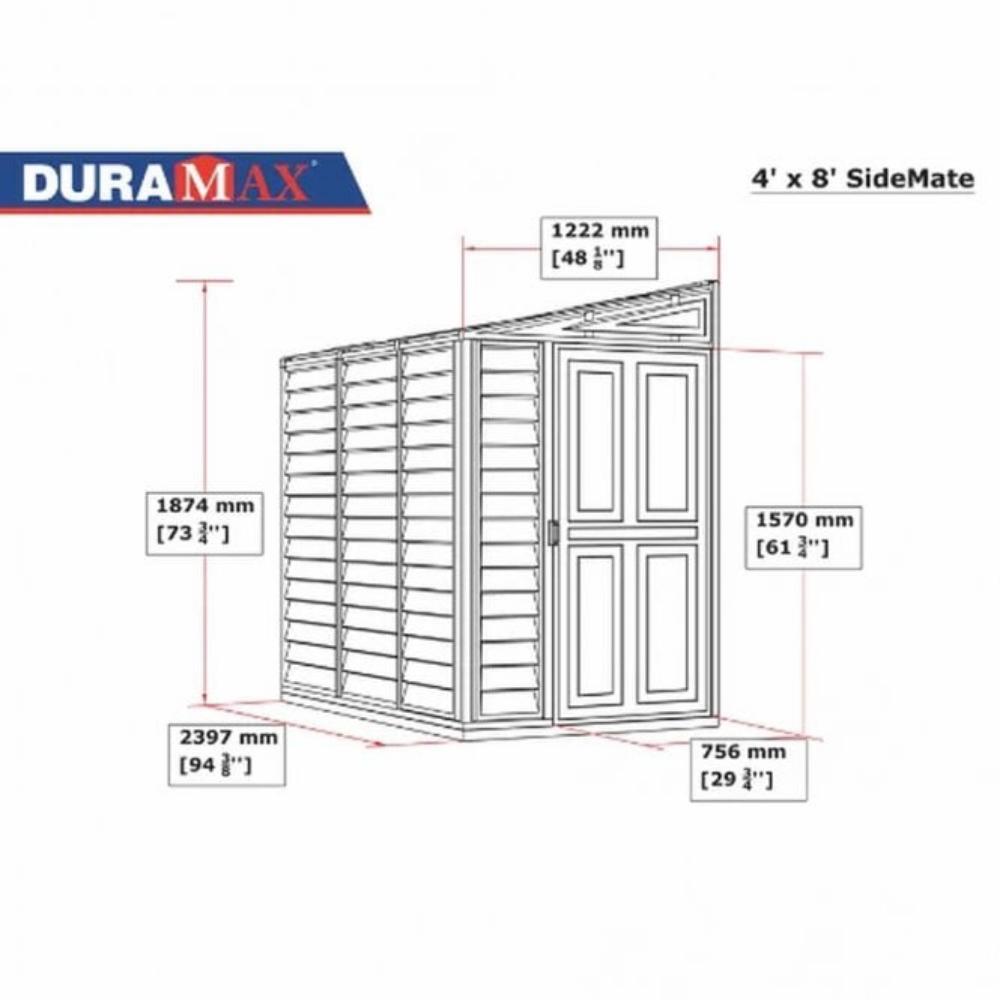 Duramax Side Mate Plus - 4ft x 8ft Plastic Garden Shed in Grey - Image 6